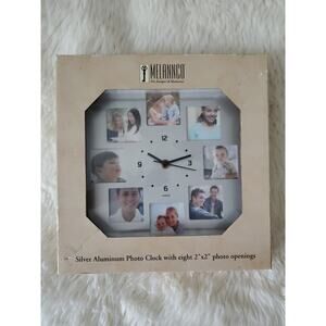 Melannco Black Aluminum Walk Clock With 8 Photo Frames On Front 9X9